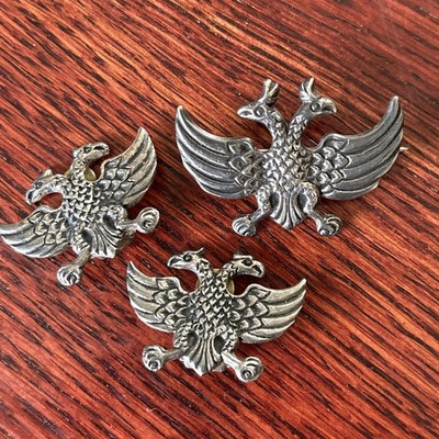 Russian 800 Silver Imperial Vintage Double Headed Eagle Brooch/Pin & Earrings