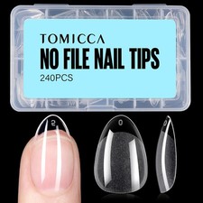 Short Almond Acrylic Nail Tips - 240 Pcs in 12 Sizes, Full Cover Press-On Nails