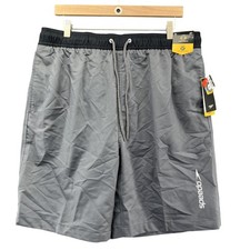 Speedo Swim Shorts Mens XL Gray Solid 20 Outseam Lined Drawstring UPF 50 