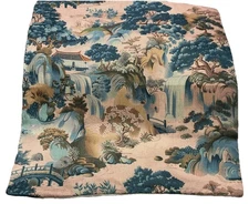 Chinoiserie Blue Green Floral Botanical Linen Throw Pillow Cover Home Decor 18”