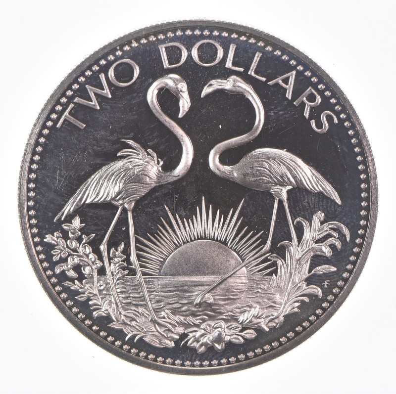 SILVER - WORLD Coin - 1974 Bahamas Islands 2 Dollars - World Silver Coin *981