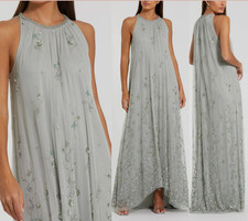 NWT Mac Duggal High Neck Floral Embellished Mesh Trapeze Gown Sz 6