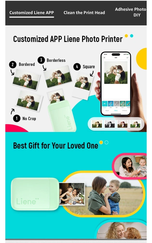 Liene 2x3 Green Mini Instant Portable Photo Printer with Mono Color