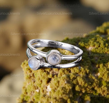 Rainbow Moonstone Ring 925 Sterling Silver Minimalist Ring Dainty Promise Ring