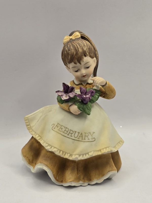 Vintage Lefton February Birthday “Girl of the Month” Violets Figurine KW4200 
