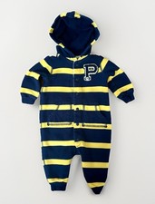 Polo Ralph Lauren Baby Blue  Yellow Striped Hooded One Piece Outfit Romper 6M