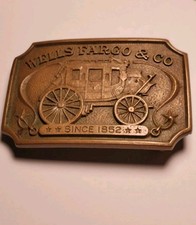 Vintage 1973 Wells Fargo and Co Stagecoach Brass Belt Buckle Numbered IV277