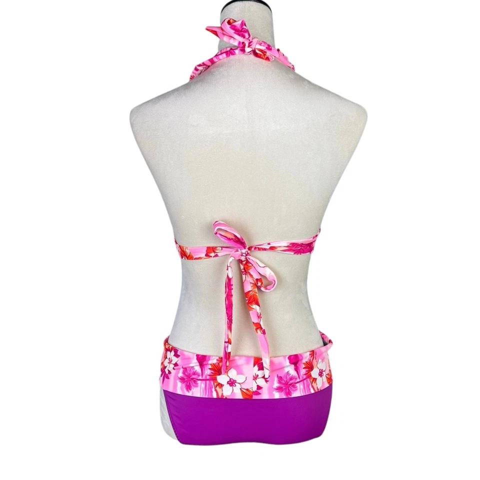 Traje de baño Ujena 84 L/M rosa púrpura hawaiano tropical floral corbata 2 piezas Foto 3 de 4