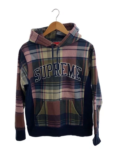 Supreme Felpa con Cappuccio 14AW Logo Arco Plaid Pullover Rigato Imbottito Piccolo Cotone