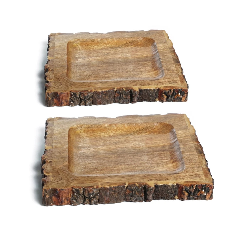 Natural Wooden Tree Trunk Square Serving Platter/Tray with Bakkal Edge Finish UK - Image 3 of 3