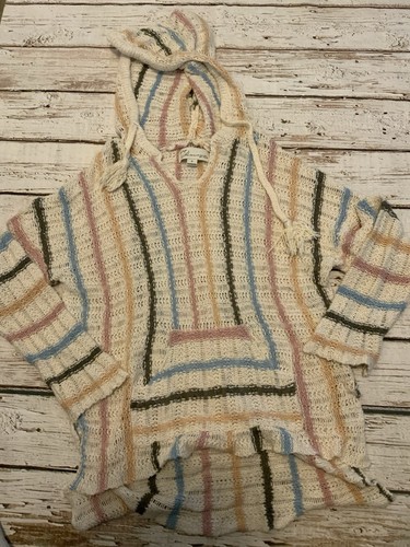 Vintage Havana Sweater Boho hooded Bell Sleeve Sweater Beige Stripe Sz Small - Picture 3 of 3