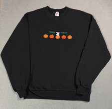 Halloween Trick Or Treat Vtg Jerzees Embroidered Black Sweatshirt Sweater 2XL US