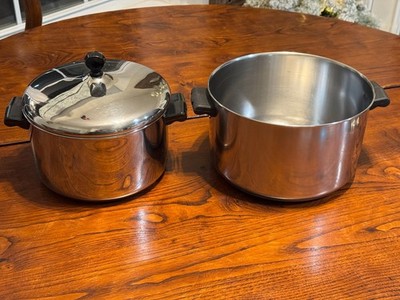 2 Farberware Stainless Steel Aluminum Clad Stock Pots & Lids 4qt & 6qt.