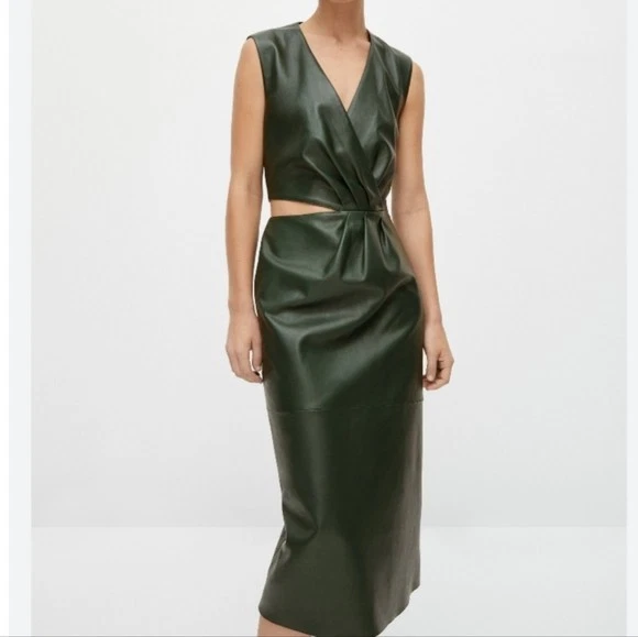 green emerald velvet dress Dark Hunter Green Leather Manon Dress main image 1
