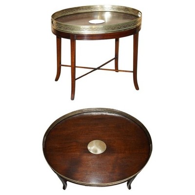 ANTIKER HANDGESÄGTER MAHAGONI GEORGISCHER 1820 MESSING GALERIESCHIENE COUCHTISCH CIRCA.