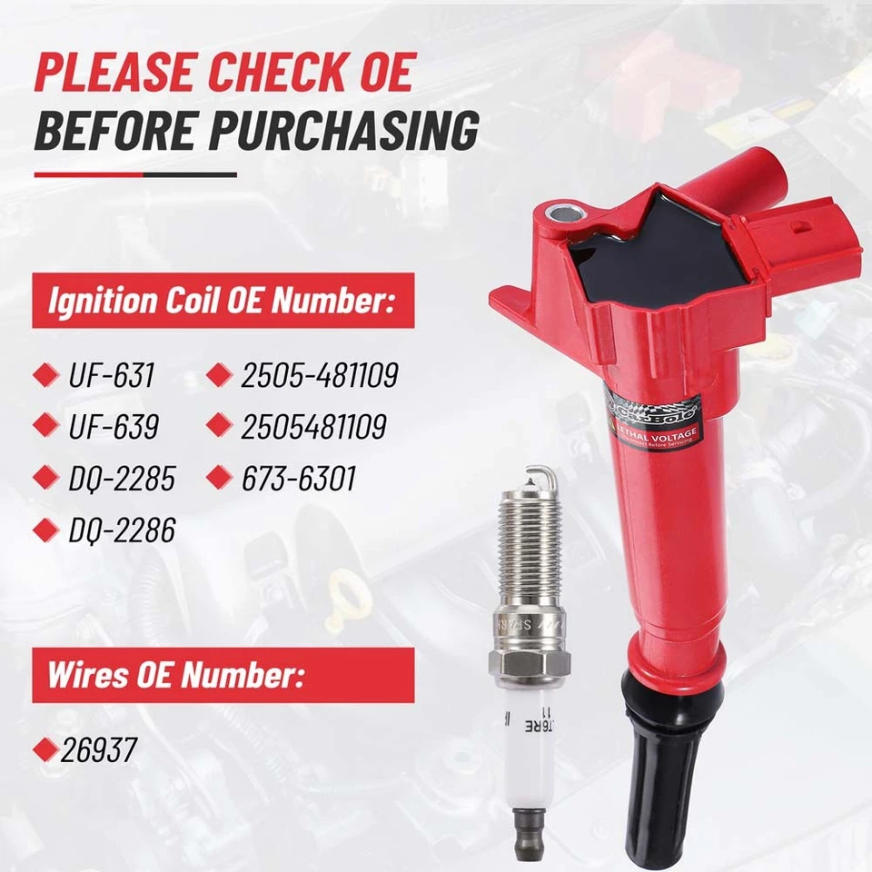 Paquete de 8 bobinas de encendido diestro y derecho para Ford F-150 F-250 Super Duty F-350 Super Duty 6,2 L Foto 4 de 4