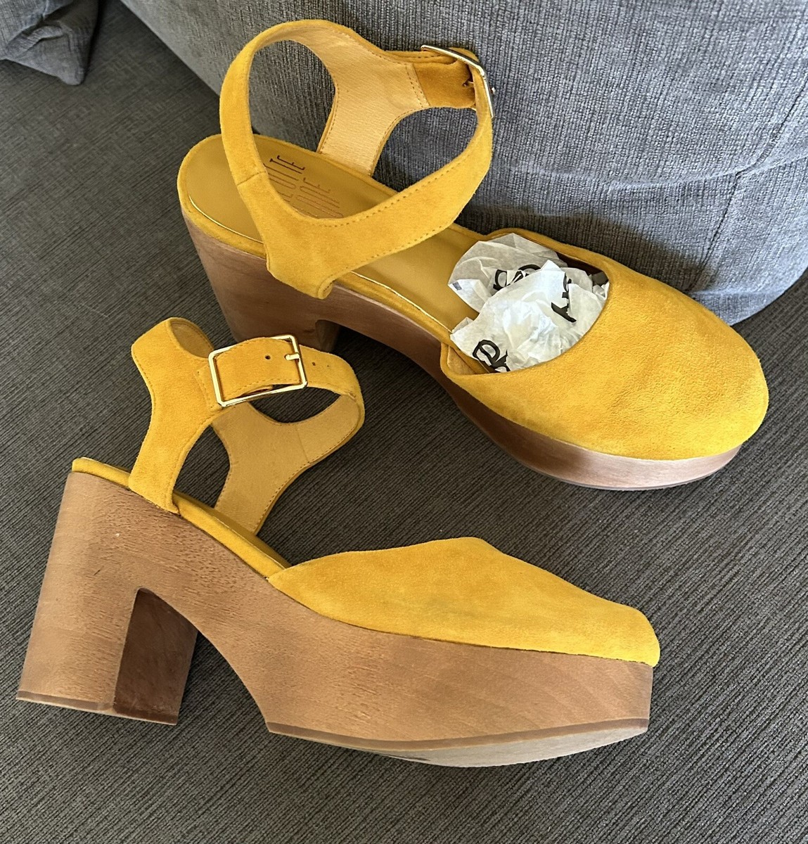 Charlotte Stone Suede Sal Clogs Heels Ochre Yellow Size 10 | eBay