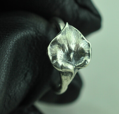 Zierlicher massiver 925 Sterling Silber Arum Calla Lilie verstellbarer Löffelring