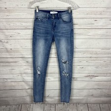 KanCan Destroyed Distressed Skinny Jeans Size 3/25 Medium Wash Low Rise