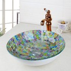 Modern Bathroom Round Tempered Glass Vessel Sink & Brass Mixer Faucet Set Combo