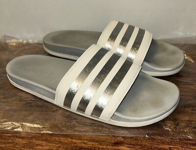 ADIDAS Adilette Mens 11 Sandals Gray White Open Toe Comfort Slides