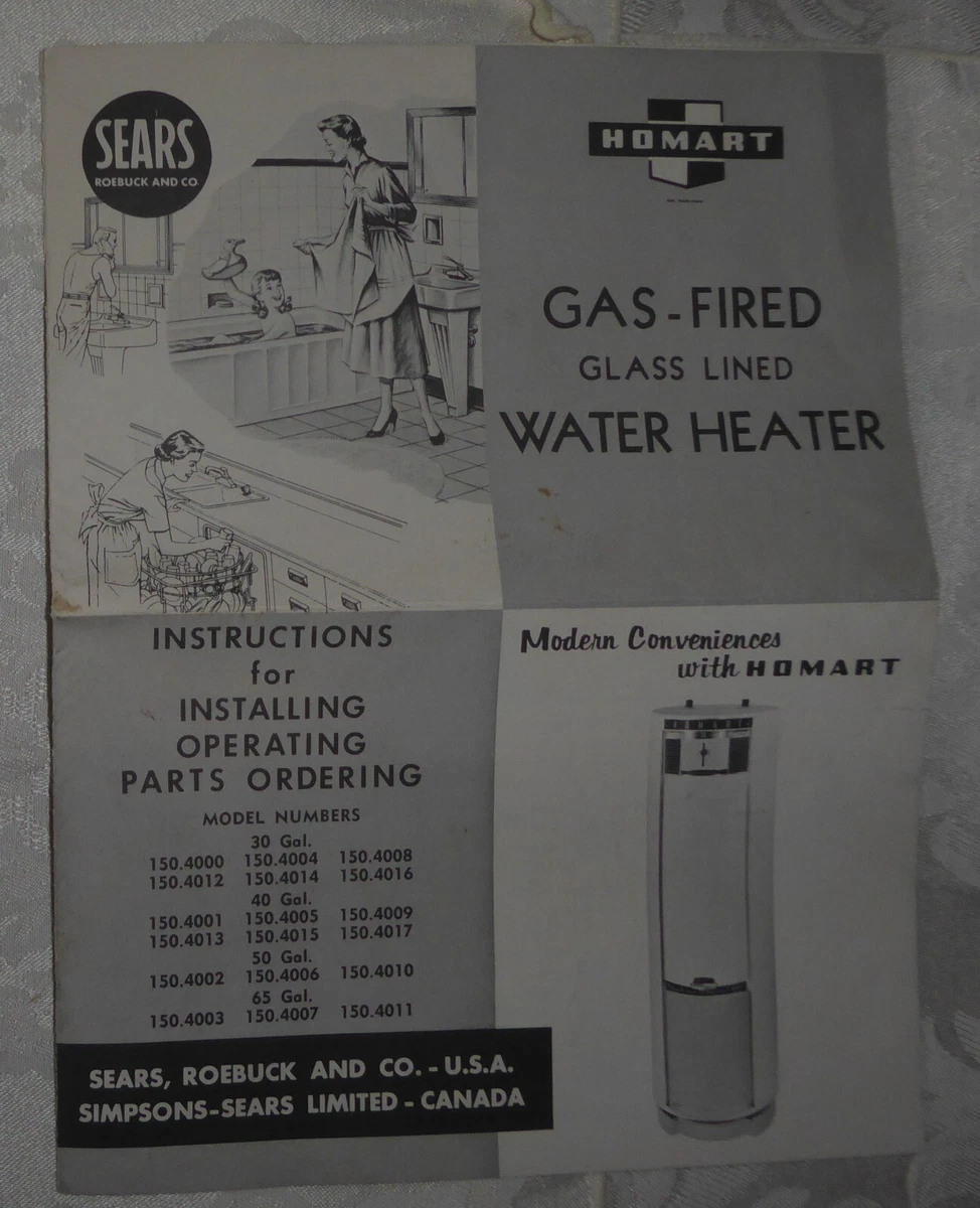 Vintage Sears roebuck and Co Homart Gas-Fired Glass-Lined Water Heater  Manual | eBay