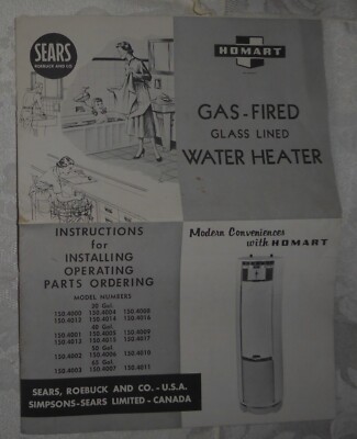 Vintage Sears roebuck and Co Homart Gas-Fired Glass-Lined Water Heater  Manual | eBay