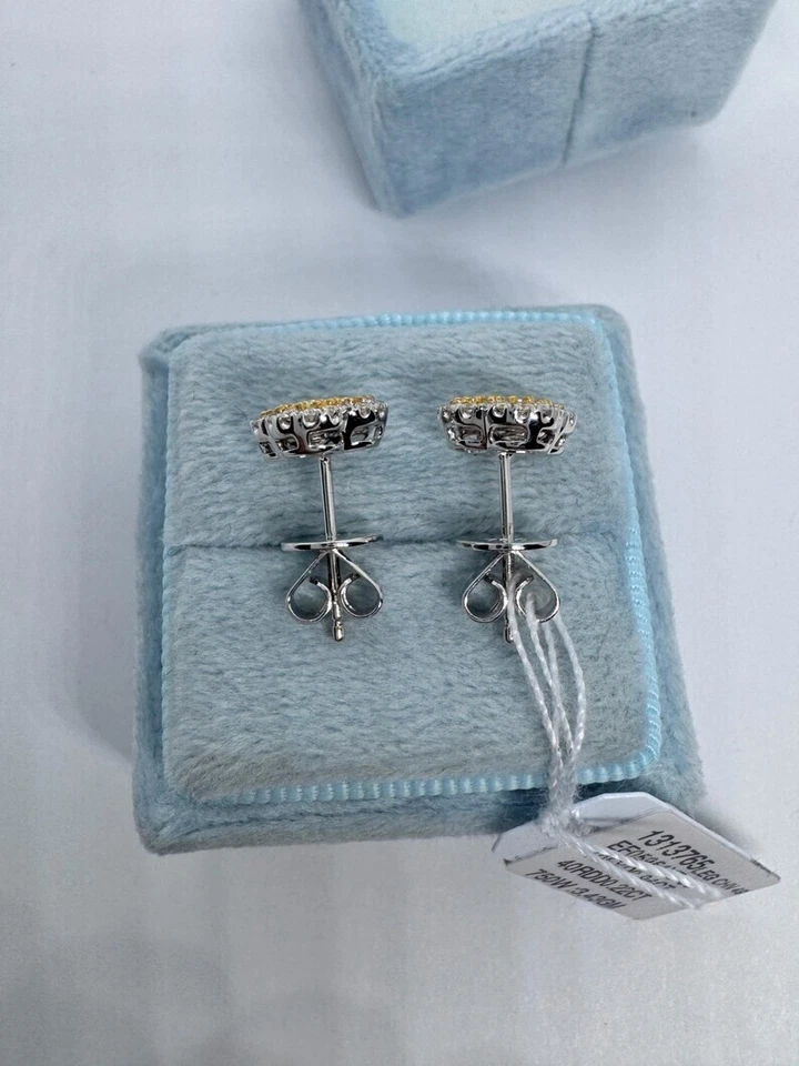 0.95Ct Oval Cut Lab Created Citrine Cluster Stud Earrings 14K White Gold Plated - Image 4 of 4