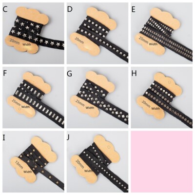 2 Yards Punk Rivets Ribbon Webbing Tape Edging Trim Sewing Craft DIY ...