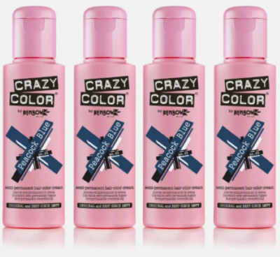 4x Crazy Color Semi Permanent Haarfarbe Peacock Blue - 100ml