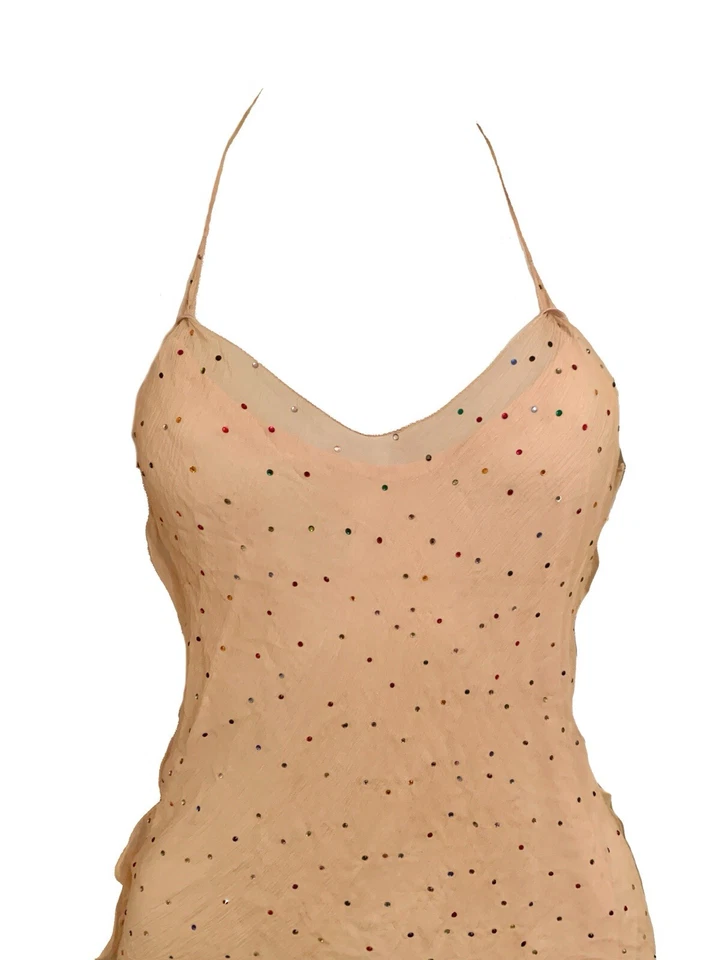 Vestido FENDI By KARL LAGERFELD S/S 2000 Seda Gasa Estrás/Cuentas Talla 42 Foto 3 de 4