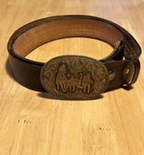 Handcrafted Tooled Western Leather Belt 1.5  Wide With Crumrine Brass Buckle
