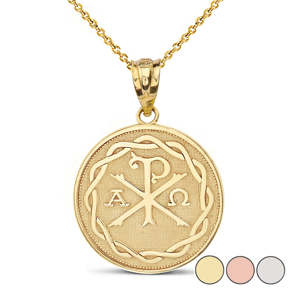 Gold antiker christlicher Chi Rho Px Symbol Scheibe Anhänger (gelb/rosa/weiß)
