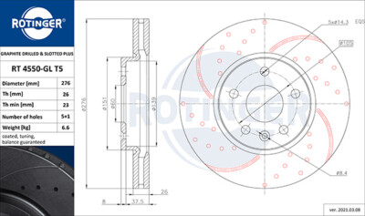 ROTINGER 2x Bremsscheibe vorne Ø276 mm Gelocht belüftet für Opel Astra J P10