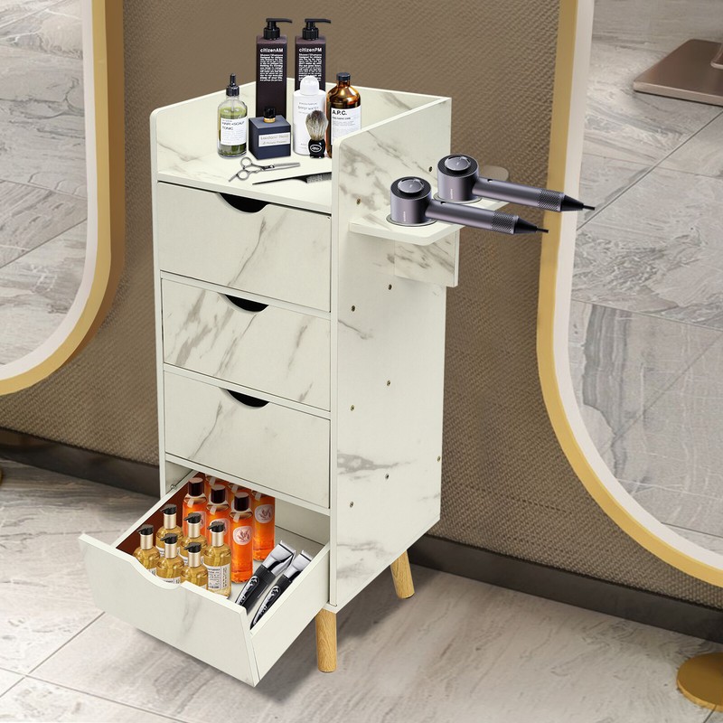 Salon Storage Cabinet with 4 Drawers and Hair Dryer Holders for Beauty Shops