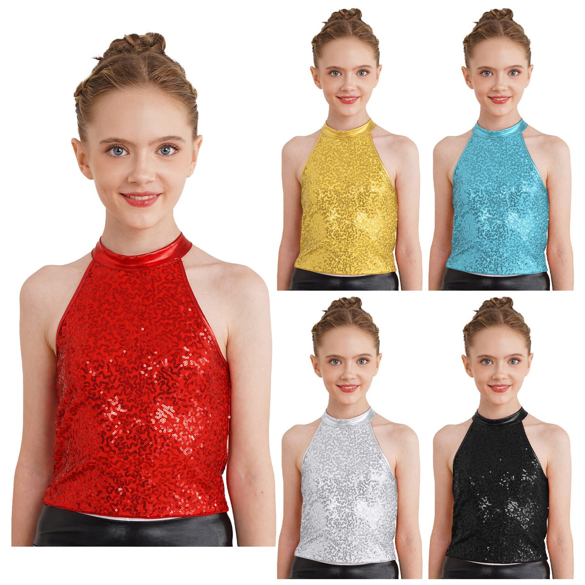 Kids Girls Crop Top Sleeveless Tank Tops Halter Shirt Jazz Costume