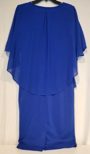KIMCURVY Plus Size Cape Chiffon Dress Evening Pencil Dress for Wedding Blue Med - Picture 3 of 7