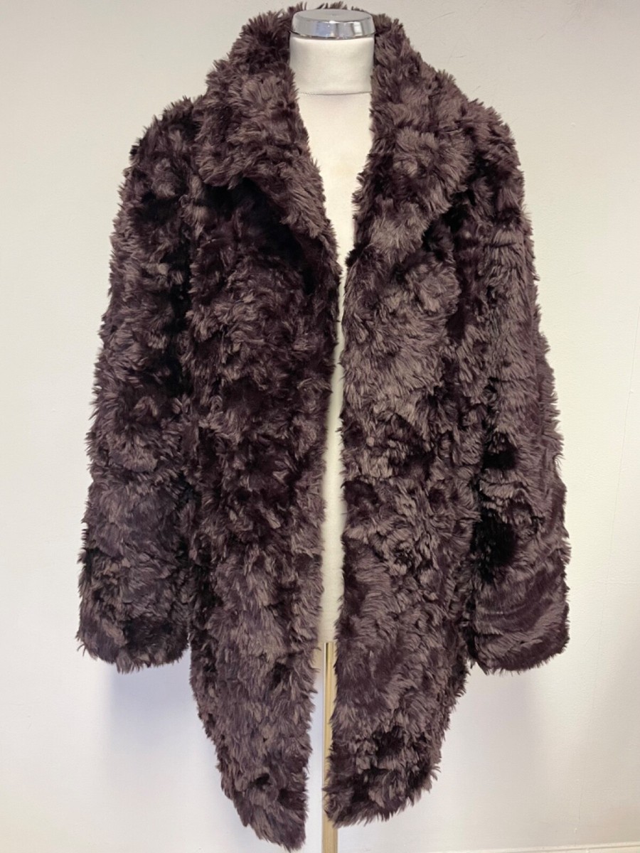 MARKS SPENCER AUBERGINE FAUX FUR COLLARED JACKET SIZE 12