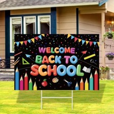 Welcome Back To School Yard Signs with Metal Stakes First Day of colourful