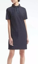NWT Banana Republic Navy Striped Jewel Beaded Collar Pocket Shift Dress Sz S