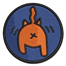 Cat Butt Doodle Multi-Color Embroidered Iron-On Patch Applique