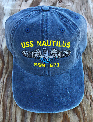 USS Nautilus SSN-571 Submarine Ball Cap Silver Dolphins Navy Veteran SOFT Hat
