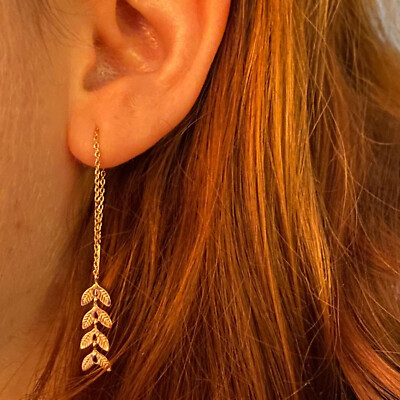 Boucles D'oreilles Chaîne Traversante En Plaqué Or 18 Carats — Pendantes, Neuves Avec étiquettes