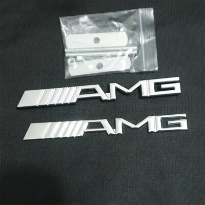 Silver Chrome AMG Metal Grille Emblem + Badge Decal Sticker V12 Trunk Door Class