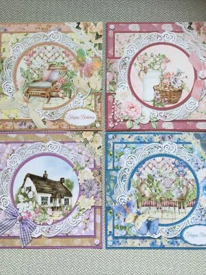 4 X Country Cottage / Floral Card Birthday Toppers