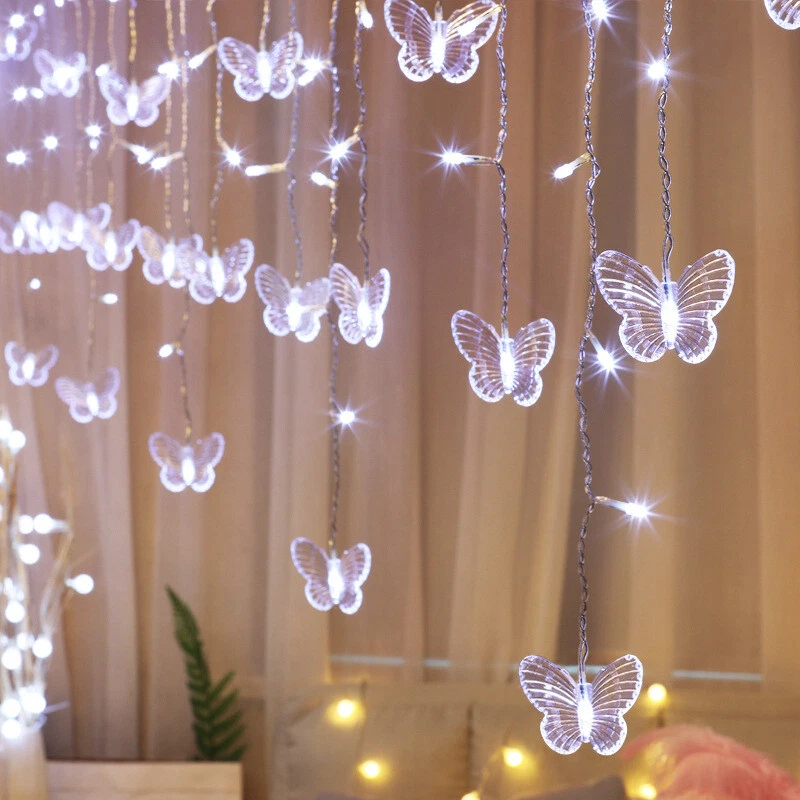 Cadena de luces LED de mariposa para cortinas decoraciones para bodas fiestas hogar Foto 3 de 4