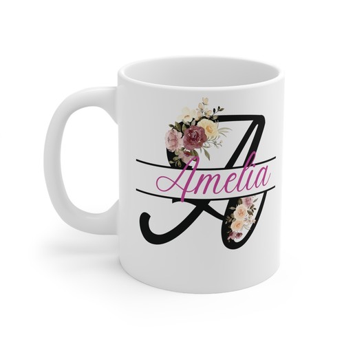 Personalised Name Mug Monogram Mug Floral Split Alphabet A Customised Mug gift - Bild 1 von 3