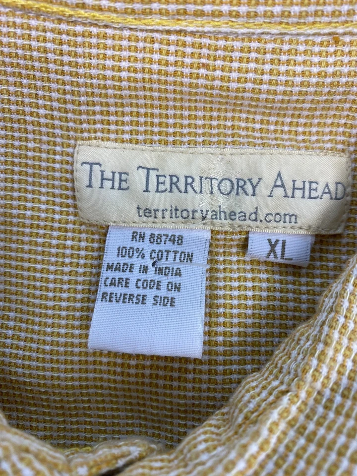 Camisa Territory Ahead Para Hombres XL Tejido Amarillo Textura Campamento Caminata Abotonada De Colección Años 90 Foto 3 de 4