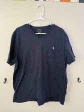 Polo Ralph Lauren Mens V Neck T Shirt Blue Pony Logo Casual Tee XL