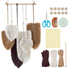 DIY Macrame Leaf Wall Hanging Beginners Macrame Kit Leaf Woven Tapestry Feath...